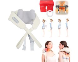 Draadloos Nek - en Schoudermassageapparaat met Warmte - 6D Diepteweefsel Shiatsu voor Spierpijn - Perfect voor Thuis, Kantoor en Auto - gebroken wit