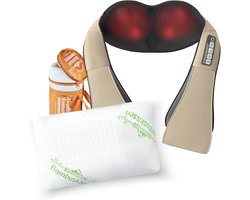 Massage apparaat voor nek en rug met bamboe kussen - Verwarmd nekmassageapparaat en traagschuim slaapkussen voor ontspanning en pijnverlichting