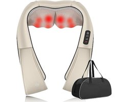 Massagekussen draadloos - Massage kussen - Massagekussen nek en rug - Massagekussen nek - 40,5 x 18,21 x 18 cm - Beige
