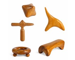 Maxizen Houten Massage Tool Set – 5 Delige Massagetools – Gua Sha & Triggerpoint Massage – Spierontspanning & Wellness - Spiermassage Tools – Zelfmassage voor Nek, Rug & Schouders - Y-vormige houten massage - handmassage
