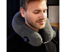 MikaMax Opblaasbaar Nekmassagekussen - Grijs - Compact & Ergonomisch Reiskussen - Lichtgewicht Neksteun voor Ontspanning in Vliegtuig, Auto of Thuis