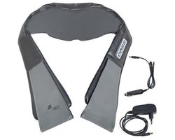 Nekmassage Apparaat Met Warmtefunctie – Elektrische Schouder En Rug Massager – 12 V En 220–240 V – 2 Massageprogramma’s Met 2 Snelheden – Eco Leder En Ademend Mesh – 125 X 16 Cm – Zwart Grijs [DA00858]