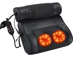 RM Store® - Massage Kussen - Elektrische Hoofdmassage Kussen - Infrarood - Ontspanner - Massager - Nek - Rug - Zwart - 40x25 cm.