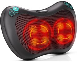 Shiatsu Massagekussen met 8 Massagekoppen – 3 Snelheden, Bidirectionele Rotatie – Nek- en Schoudermassage voor Thuis of Kantoor