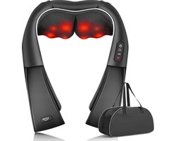 Shiatsu Nek- en Schoudermassageapparaat met Warmtefunctie - 3D Diep Weefsel Massage voor Rug, Benen en Voeten - Zwart