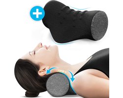 Teklama Nekstretcher met Zachte Hoes - Neck Releaser Chiropractor - Nekmassage kussen voor Nek en Rugklachten - Zwart/Grijs