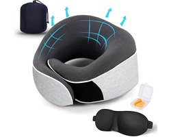Verwarmde Nekkussen - Ideaal Voor Lange Reizen - Traag Schuim - Massage Kussen - Vliegtuig Kussen - Massageapparaat Met Warmtefunctie - Grijs