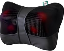 Well Being Massagekussen – Massage kussen shiatsu – 4 Draaiende Drukpunten – Warmte Functie - Elastische Bevestigingsbandjes – Elektrisch Nek en Rug Massage Apparaat – Massagekussen Auto & Thuis gebruik - Zwart