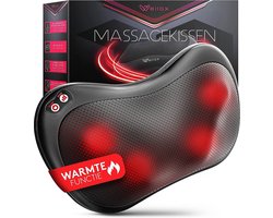 Wellax - Massagekussen met warmtefunctie & 360° rotatie - Shiatsu nekmassageapparaat met 3 snelheden voor schouders & rug - incl. verlengband - nekmassageapparaat, zwart