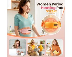 WizBay Premium Select® Smart Timing Warmte Menstruatie Warmteband – Massagegordel - Verwarmde Buik Tailleband – 5 Temperatuurstanden (45-65°C) – 4 Vibratie-Intensiteiten – 15/30 min Timer – Draadloos Oplaadbaar – Roze