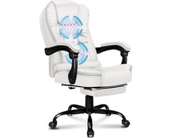 Bureaustoel met Massage, Voetensteun en Hoofdsteun - Ergonomische Managersstoel in Wit