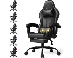 Ergonomische Gamingstoel met Massagelendenkussen en Voetensteun - Zwart, 150 kg Belastbaarheid
