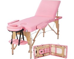 Hoogte verstelbare massagetafel met 3 massagezones - incl. hoofdsteun en afneembare armleuningen - lichtroze massage matras