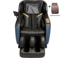 Luxe Shiatsu 3D Massagestoel Oceaan + Hoes & Cleaning pasta - SL-Track - Full Body - Zero Gravity - Massage Apparaat - Massage Chair - Verwarming Rug, Taille & Benen - 14-Roller Systeem - 18 Airbags - Automatische Lichaamsdetectie – Zwart/Blauw
