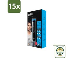15 x Braun - Trimset - 7-in-1 - 1 Trim Apparaat - 6 Opzetstukken - Grootverpakking - Barttrimmer - Gezichtshaar Trimmer - Baardstylen - Gezichtsbeurt - Scheermes