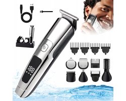 6-in-1 roestvrijstalen waterdichte tondeuse - Trimmer van volledig formaat - Nat en droog te gebruiken - Batterij-indicator - Geschikt voor het trimmen van hoofd, neus, lichaam en meer