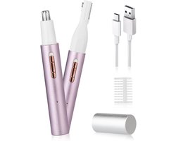 2 in 1 Neus en Oortrimmer – Neushaartrimmer - Oplaadbare neus en oorhaartrimmer - Pijnloze gezichts en wenkbrauwhaarverwijderaar - Dubbelzijdige mesjes - IPX7 waterdicht - Compacte en draagbare elektrische tondeuse - Voor vrouwen en mannen(Paars)
