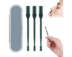2-in-1 Neus Haartrimmer - Dubbelzijdig Neus Haar Mes - Handgereedschap voor Neus Haartjes - Draagbare 360° Rotatie Neus Haartrimmer met Oor Picker en Opbergdoos - Donkergroen, 3 Pack