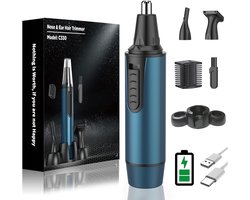 Egoods Oor Neus Wenkbrauw Trimmer - 3-in-1 Neushaartrimmer & Oortrimmer – USB Oplaadbaar – IPX7 Waterdicht – Gezichtshaarverwijderaar voor Mannen & Vrouwen – Blauw