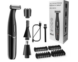 Elektrische Lady Shaver 4 in 1 Heren Dames Trimmer Oplaadbaar Pijnloos Scheerapparaat Bikinilijn Trimmer Gezichtshaarverwijderaar Neus Trimmer Wenkbrauw Trimmer, Draagbare Nat en Droog Scheerapparaat, Zwart