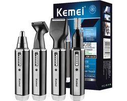 Elektrische Trimmer 4-in-1 voor Mannen en Vrouwen – Elektrische Neus-, Oor-, Baard-, Snor- en Wenkbrauwtrimmer – USB Oplaadbaar, LCD Display, 65 Min Batterijduur, Waterbestendig Hygiënisch Ontwerp, Zwart Zilver