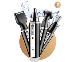 J.E Neustrimmer Mannen – 4-in-1 Neus-, Oor- & Wenkbrauwtrimmer – Oplaadbaar – Inclusief 4 Opzetstukken – Waterdicht – Baardtrimmer