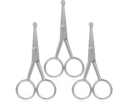 KARZO - Neushaarschaar met afgeronde punt - Set van 3 stuks - Roestvrijstalen trimmer voor wenkbrauwen, neus en baardverzorging - Zilverkleurig