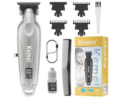 KEMEI 2293 Professionele Haar/Baard Trimmer voor Mannen Zero Gapped Tondeuse voor Kapper met T Blade, Draadloze Oplaadbare, Zilverachtig