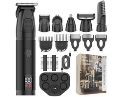 Multifunctionele verzorgingsset, 6-in-1 multifunctioneel hoofdapparaat + tondeusekop + stylingkop + neushaartrimmer + bakkebaardentrimmer + lichaamshaartrimmer, 180 minuten batterijduur, IPX6 waterdicht, zwart
