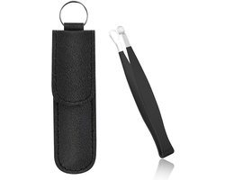 Neushaar pincet met handvat van synthetisch leer, neustrimmer van roestvrij staal met oogjes, wenkbrauwtrimmer, oor- en bakkebaardentrimmer voor mannen en vrouwen (zwart)