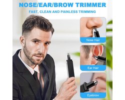 Neushaartrimmer voor mannen, professionele pijnloze oor- en neushaartrimmer Clipper, op batterijen werkende gezichtshaartrimmer met licht, IPX7 waterdicht, dubbele randbladen, pijnloze ontharing (Zwart)
