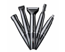 Neustrimmer - 5-in-1 oplaadbare - Neus- en oorhaartrimmer - IPX7 waterdicht - Trimmingset met twee mesjes, unisex, voor het verwijderen van neushaar, wenkbrauwen, baard, bikinilijn en gezichtshaar (zwart)