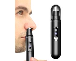 Neustrimmer - Elektrische neustrimmer -Neusreiniger - Neushaartrimmer - Unisex - Oplaadbaar - Digitaal display - Vader echtgenoot dagelijkse verzorgingoplossing bijsnijden van apparatuur voor hotel, thuis - 12,5 x 2,5 x 2,5 cm - zwart