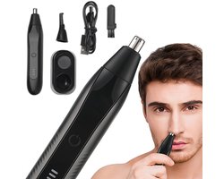 Neustrimmer - Neustrimmer mannen - Neustrimmer vrouwen - Neushaartrimmer - Neushaartrimmers - Oorhaartrimmer - Oplaadbare trimmer - 2-in-1 set - Dubbele snijbladen - Professionele trimmer - Wenkbrauwtrimmer - Gezichtshaartrimmer - Pijnloos - Zwart