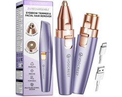 Oplaadbare Gezichts- en Wenkbrauwtrimmer voor Dames, 2-in-1 Pijnloze Ontharing