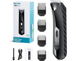 Oplaadbare Lichaamshaar Trimmer voor Mannen - Waterdichte Draadloze Trimmer met 4 Kammen en LED-Licht