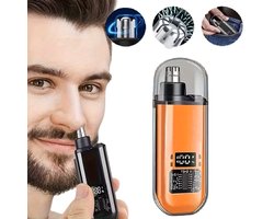 Oplaadbare Neus- en Oortrimmer met LED Display – USB | Pijnloze Precisietrimmer voor Mannen & Vrouwen | RVS Dubbelzijdig Mes | Compact & Stil Design – Oranje
