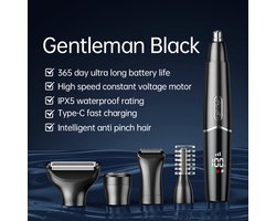 Professionele 5-in-1 trimmer met dubbel mes voor oren, neus en wenkbrauwen, oplaadbaar, elektrische scheerapparaat voor lichaamshaar, geschikt voor benen en lichaam, bikinilijnscheerapparaat, IPX7 waterdicht (zwart)