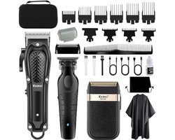 Professionele draadloze tondeuse voor mannen met T-blade en folie scheerapparaat - USB oplaadbaar haarknipset met 9 gidskam