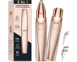 Wenkbrauw Trimmer Vrouwen - 2-in-1 Gezichtsontharingsapparaat - Elektrische Wenkbrauw en Gezichts Scheerapparaat - Voor Donshaar, Lippen en Gezicht - Precisie Ontharingsset - Voor Vrouwen en Dames - Gezichtsscheermes - 1 Stuk