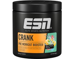 ESN Crank – Sour Power – 380 g – Pre-Workout Booster met Citrulline voor een Optimale Trainingsbeleving – 100% Vegan – Gemaakt van Zuiver Plantaardige Grondstoffen – Made in Germany