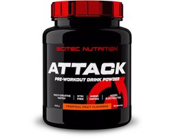 Scitec Nutrition® - Attack Pre Workout (416 gram - Tropical Fruit) - Tropische vruchten - 32 doseringen - pre workout zonder caffeine - no-stim - poeder - pre-workout