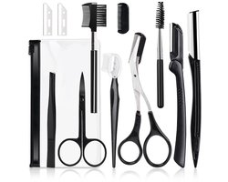 11-delige wenkbrauwgereedschapsset - roestvrijstalen wenkbrauwschraper, wenkbrauwkam, pincet en wenkbrauwschaar