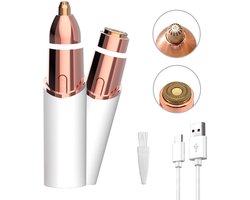 Elektrisch 2-in-1 apparaat voor het verwijderen van gezichtshaar en wenkbrauwen, pijnloos, oplaadbaar via USB.