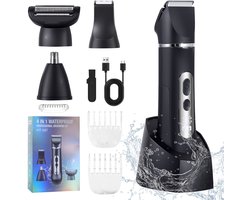 HATTEKER 4-in-1 Multifunctionele Trimmer – Scheerapparaat – Haartrimmer – Neushaartrimmer – LED Display – IPX7 Waterdicht