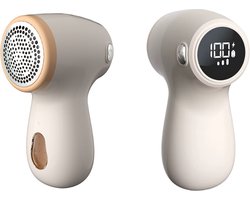 Livista® Schattige Crème-Witte Pluizentondeuse - Slimme Digitale Display - Scheren en Zuigen in Eén - Efficiënt Scheren met 6-Bladige Kop - USB Oplaadbaar - Draagbaar Ontwerp