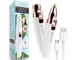 Oplaadbare wenkbrauwtrimmer en gezichtshaarverwijderaar voor vrouwen, 2-IN-1 wenkbrauwscheermes en pijnloze haarverwijderaar, wenkbrauwlippen Lichaamshaarverwijdering van het lichaam voor vrouwen met ingebouwd LED-licht