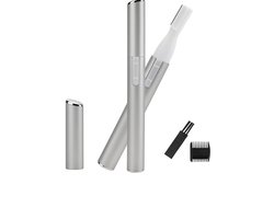 Precisietrimmer voor gezicht, wenkbrauwen & neushaar – Draadloos – Inclusief opzetstuk & reinigingsborsteltje – Unisex - Met Batterij - zilverkleurig