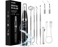 arash® Premium Sonische Tandsteen Verwijderaar - 5 Standen - Incl. Tandarts Set - 3 Opzetstukken - Zwart