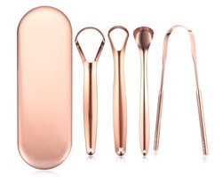 Draagbare tongschrapers set - 4 stuks U-vorm, metalen tongreiniger voor mondverzorging en frisse adem